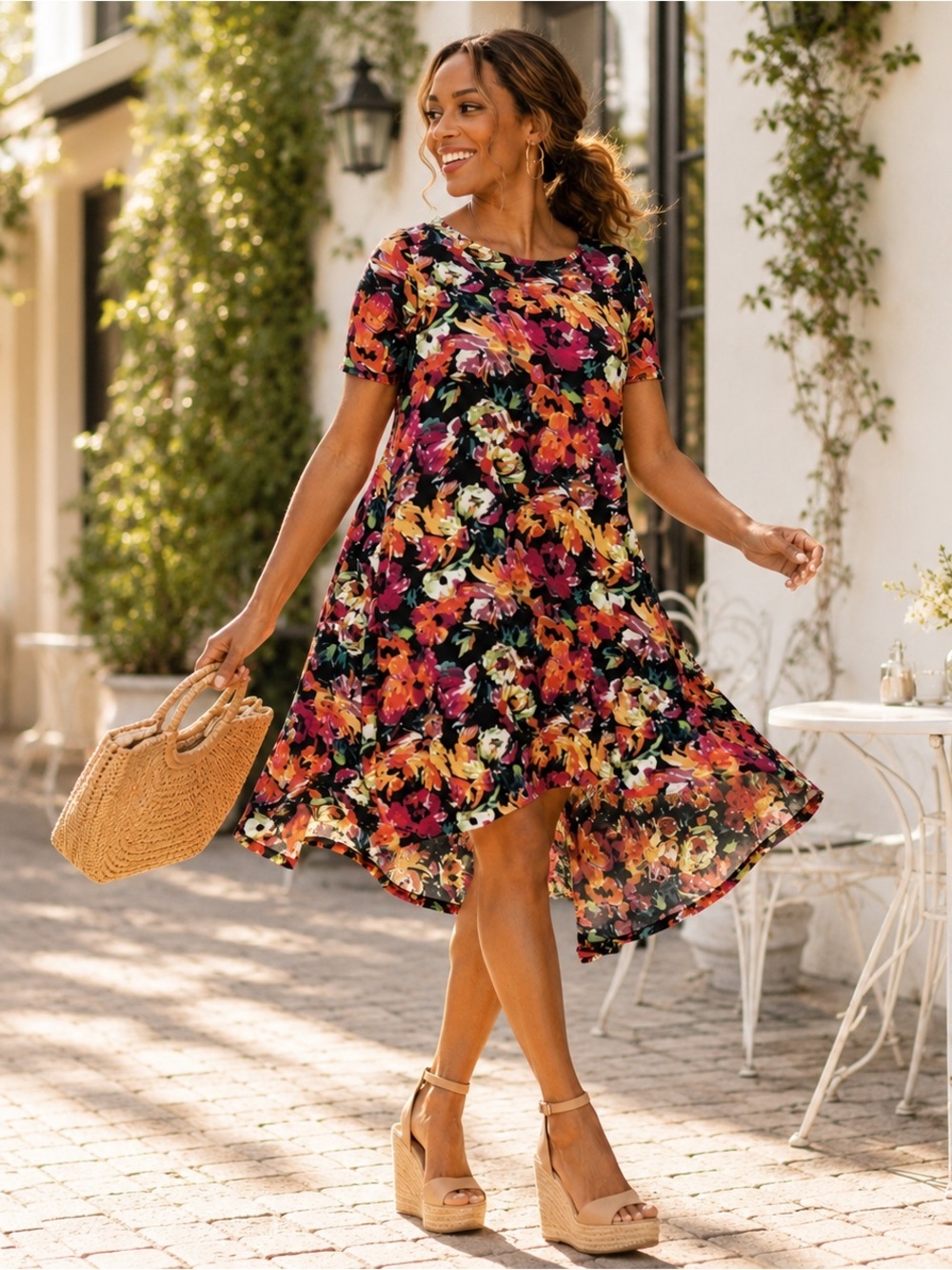 Agnes & Dora Romance & Music Sway Dress Black Floral Short Sleeve Size Small NWT